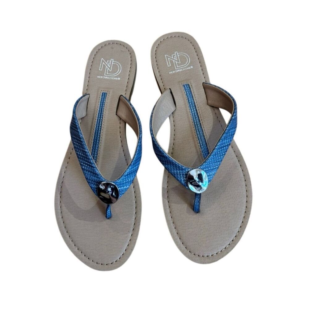 New Directions Women's Karsen Bohemian Thong Sandal in Blue Box Included Size 10